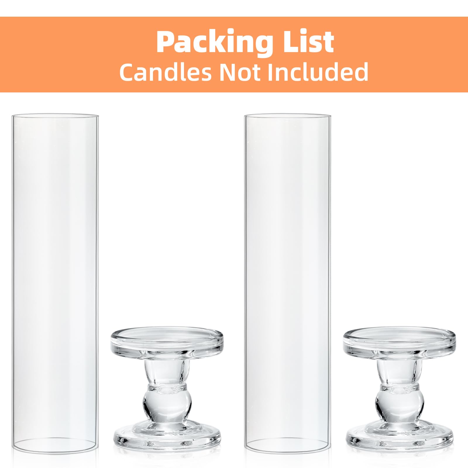 Lot de 2 Bougeoirs Hurricane en Verre Transparent 25 cm Bougeoir en Verre pour fête Bâtons Lumineux pour thé ou ouragan Idéal pour dîner fête pour Mariage Noël et décoration de la Maison