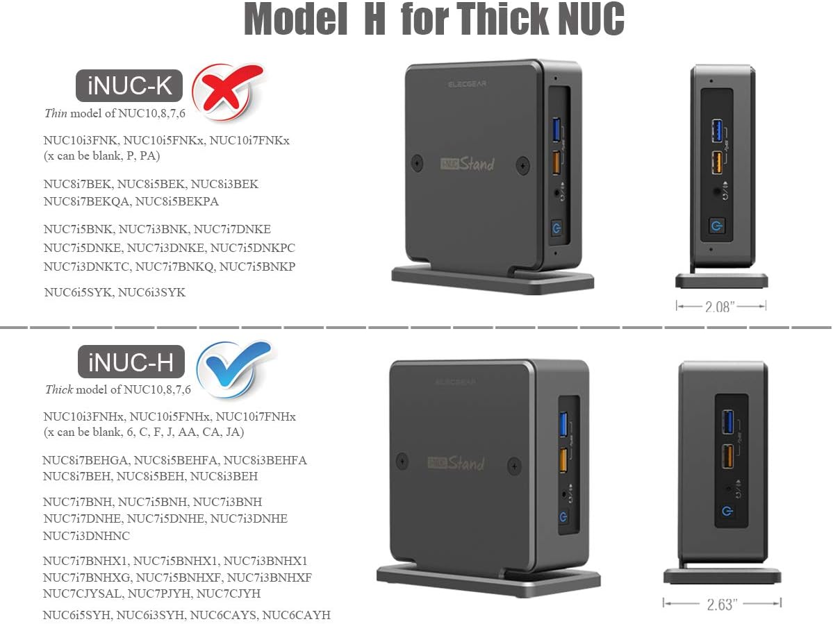 ElecGear iNUC-H Vertical Stand for Intel NUC Mini PC, Aluminum Cooling Holder Case Desktop VESA Mount Space-Saving Organizer for Thick Edition of Intel NUC 11, 10, 8, 7 and 6 Mainstream Kit
