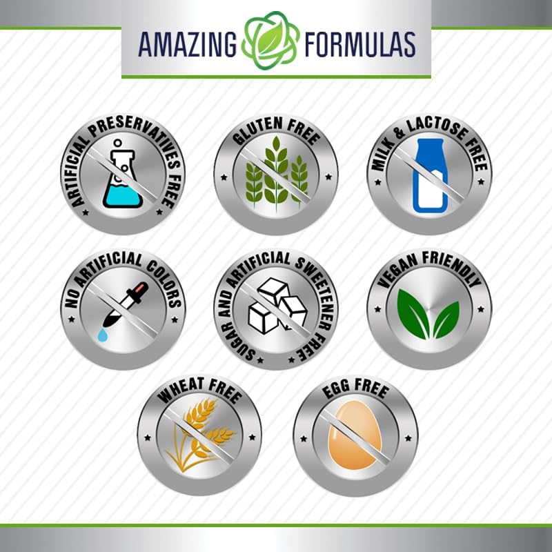 Miniatura 5 de Amazing Formulas Glicinato de magnesio de 500 mg  Suplemento de cápsulas vegetales  Sin OMG  Sin gluten  Fabricado en Estados Unidos (sin sabor, 120