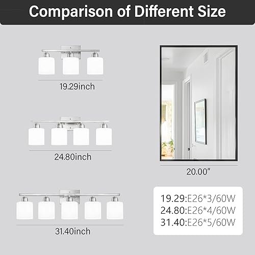 Miniatura 4 de 5 lámparas de baño de níquel cepillado, lámpara de tocador de baño con pantalla de vidrio esmerilado blanco lechoso, luces de tocador para espejo,