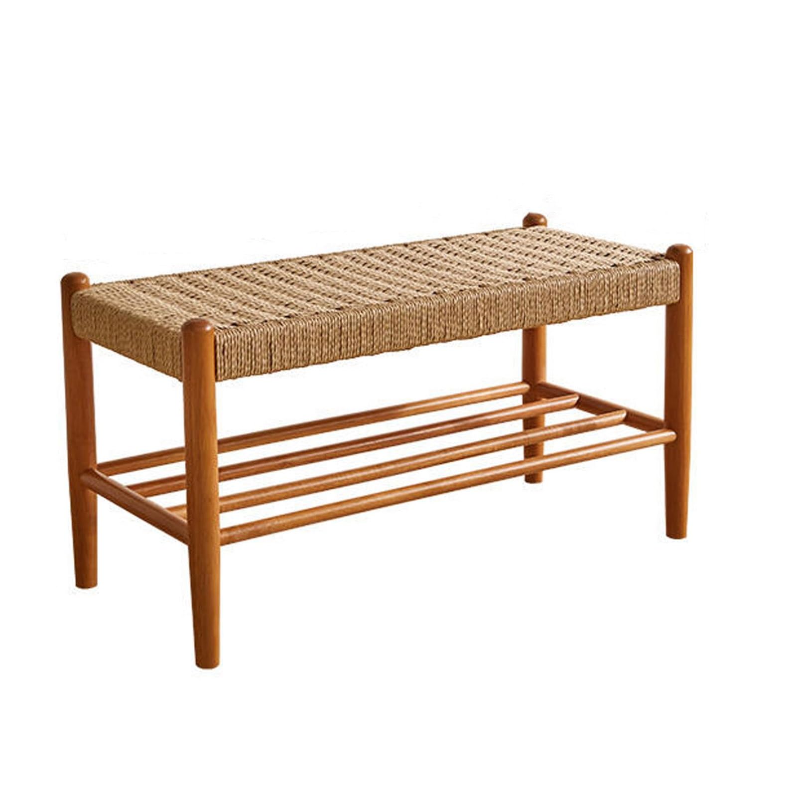 Banc d'entrée en bois massif et corde tressée main | Luxe durable 80cm