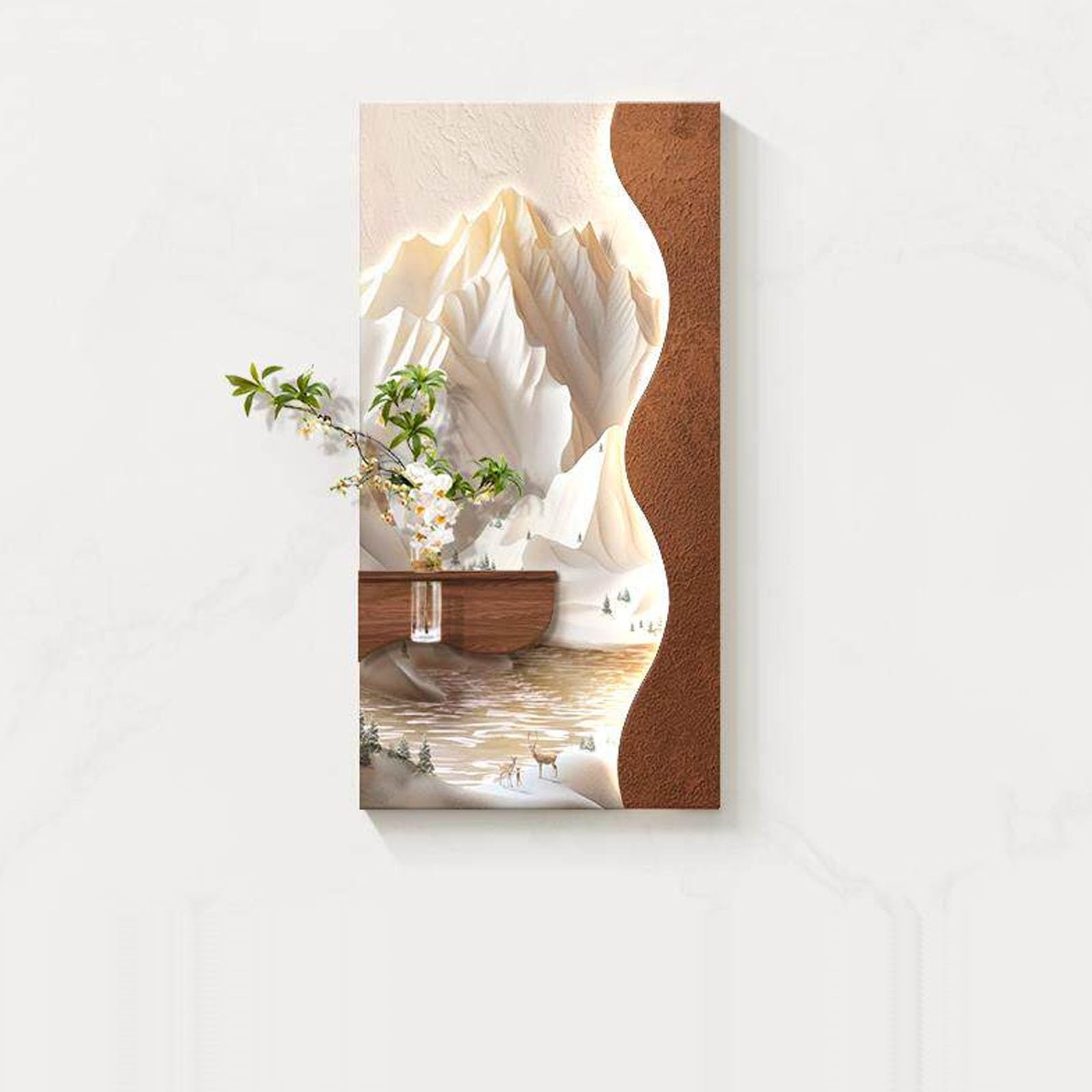 MDEUFYWEGB 3D LED Wall Art: Luxurious Abstract Sandstone Sculpture (Featuring Faux Greenery) — Decorative Art for Living Rooms, Entryways, and Hallways(C,60 * 120cm/23.6 * 47.2in)