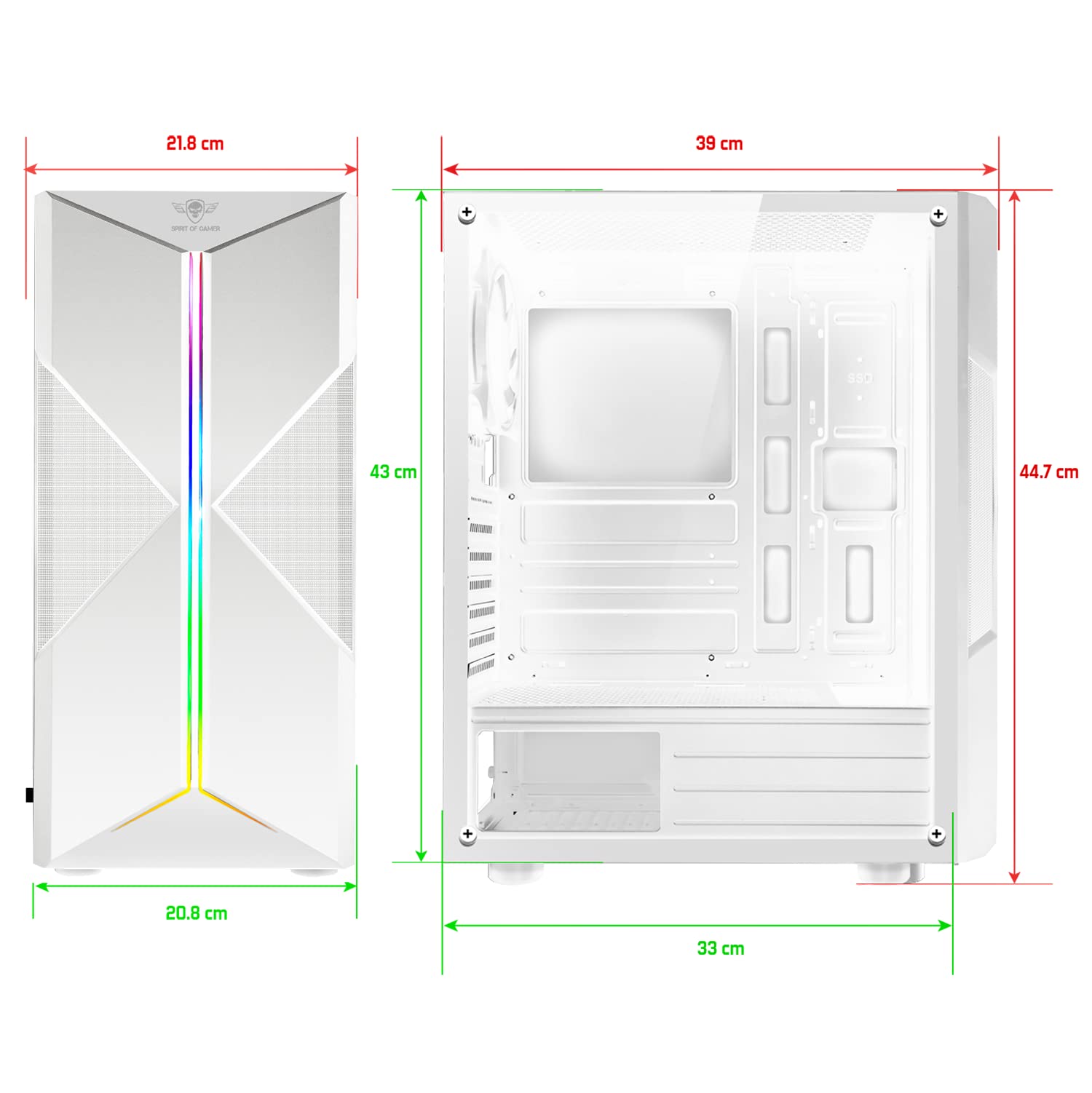 SPIRIT OF GAMER - CLONE III | Caja PC Gaming Blanca RGB | Compatible ATX/Micro ATX/ITX | Torre PC Gaming Vacía con Pared Lateral de Cristal Templado | 2 Ventiladores PC de 120 mm incluido 1 ARGB