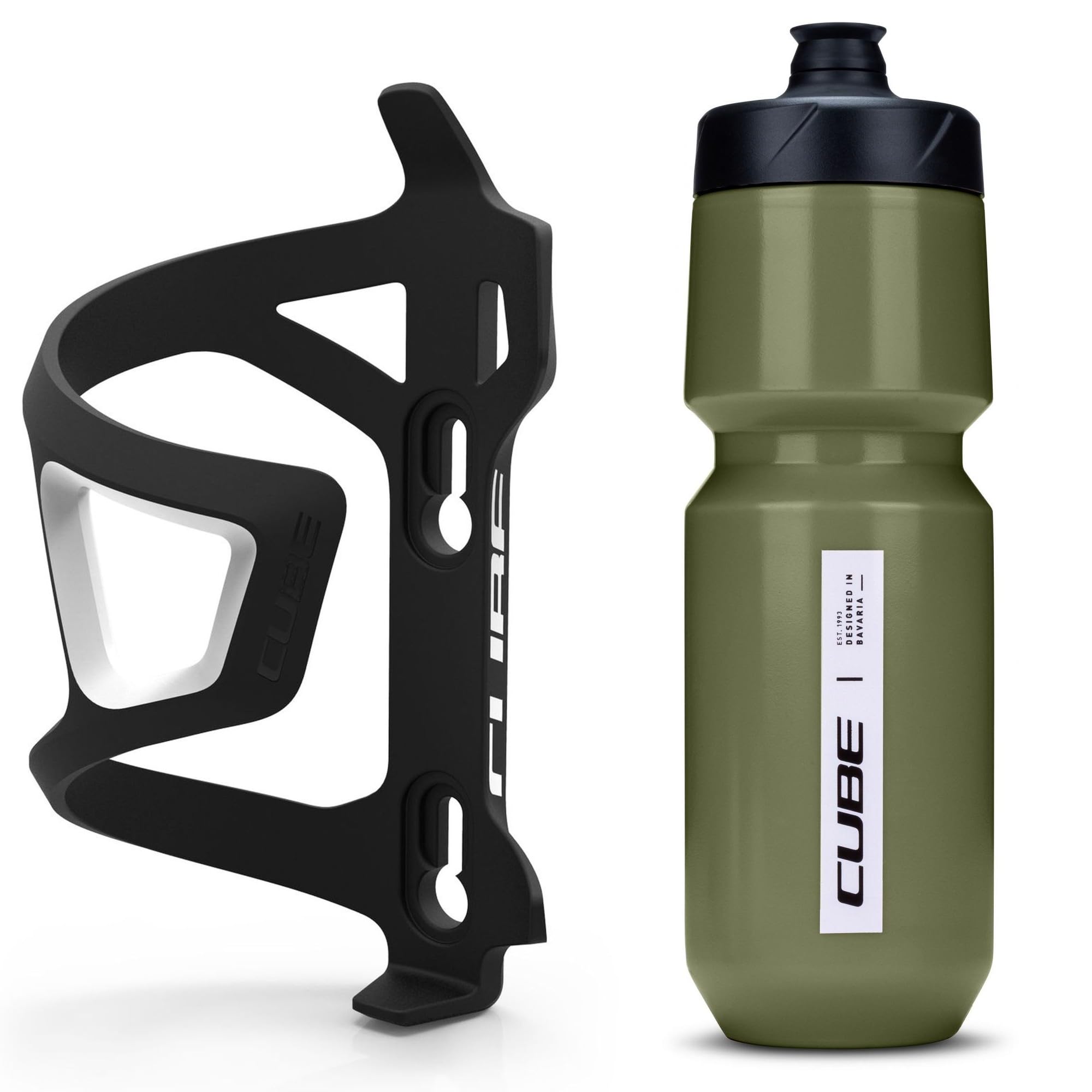 Cube HPP Side-Loading Cycling Cage & Flow Bottle Kit (Right-Side Cage & Olive Bottle, 750ml Bottle) — image 1