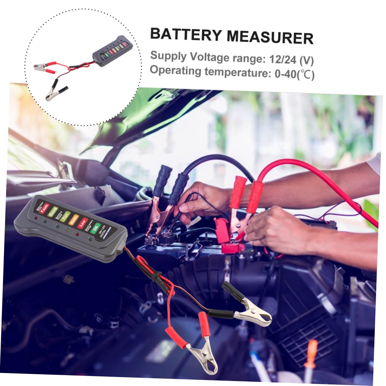 FELTECHELECTR Battery Tester Detector with LED Indicator Smart Battery Analyzer for Batteries Durable Design with Six Intelligent Safety Protections Essential for Car
