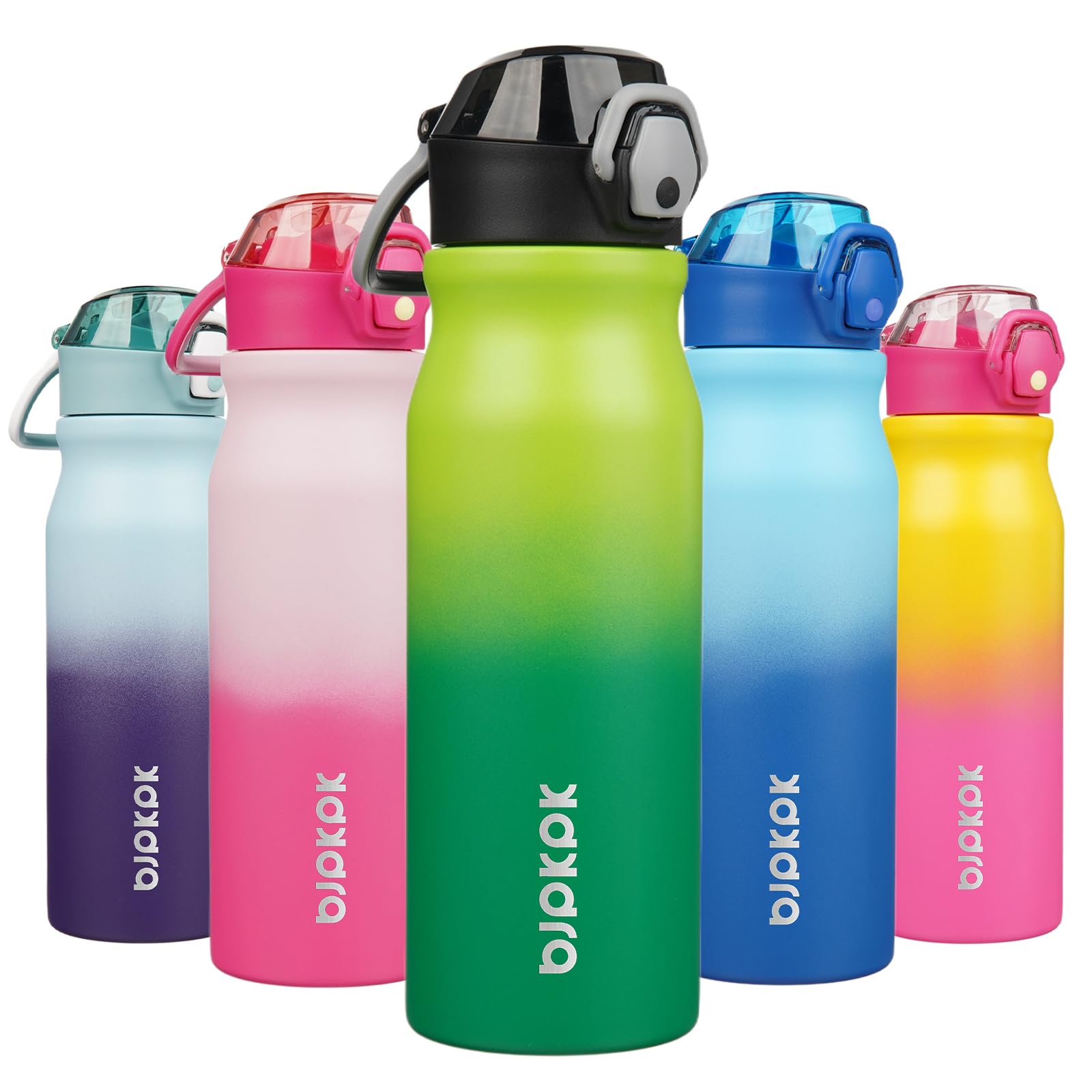 BJPKPK 25oz Insulated Water Bottle with Straw Stainless Steel Double Wall Water Bottles BPA Free Leak Proof Thermos with Lockable Flip Lid and Soft Silicone Spout,Bamboo Grove