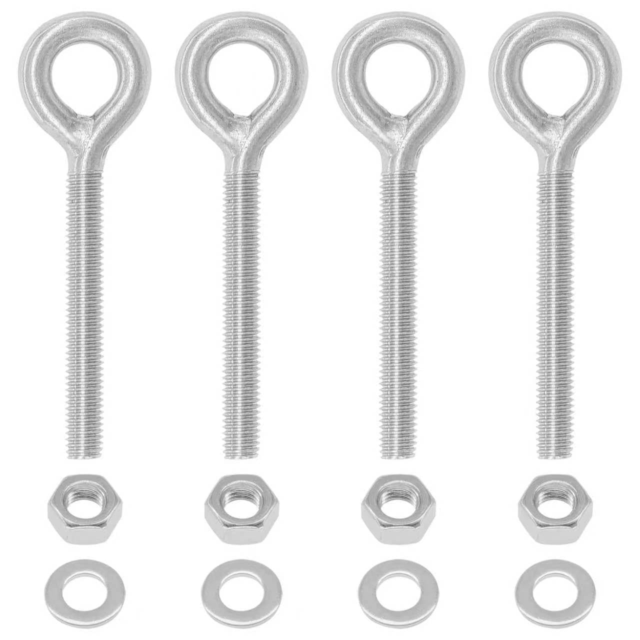 4-Pack Eye Bolts with Nuts & Washers – 304 Stainless Steel Ring Bolt with Long Handle (M6)