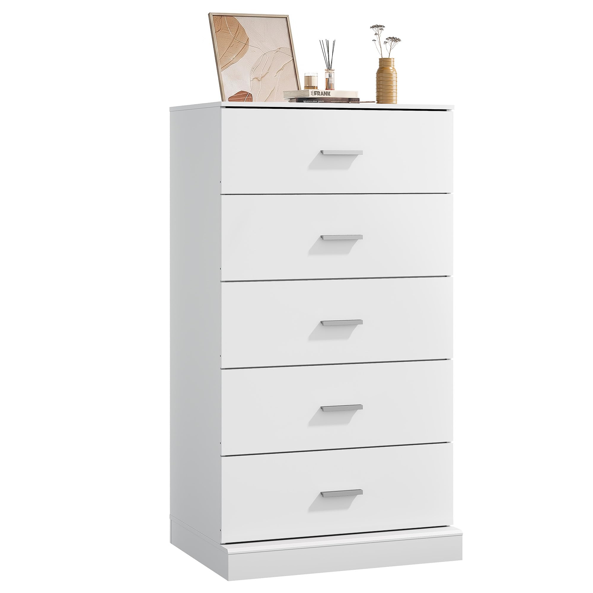 WLIVE White 5 Drawer Dresser Tall for Bedroom with SGS-Tested Anti-Tip