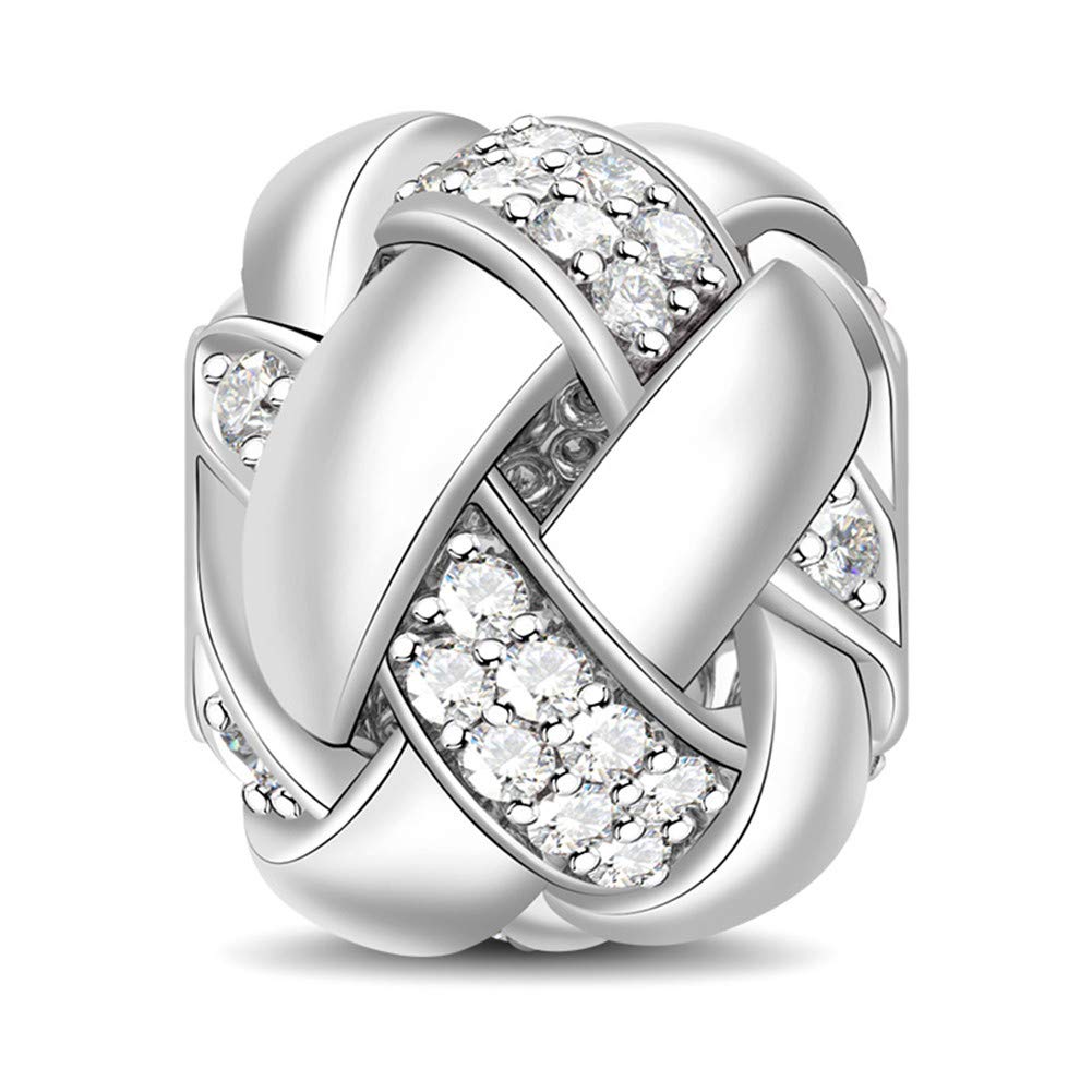 GNOCEInterweave Love 925 Sterling Silver Charm with Cubic Zirconia Handcrafted to Your Bracelet or Necklace Fit All Major Brands of Bracelet Necklace Birthday Valentines Day Women Girls Gifts