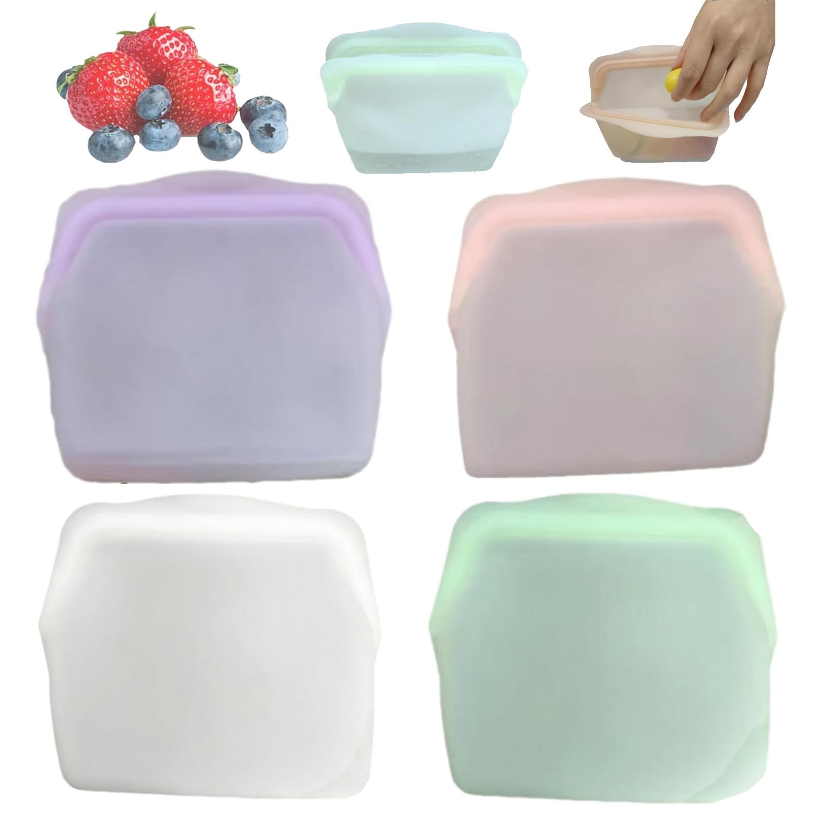 AESFADMOAH Reusable Food Bags Silicone Storage Bag Leak-Proof Upright Freezer High-Temperature Resistant for Freezer Microwave Oven Dishwasher Safe 4pcs(A,600ML)
