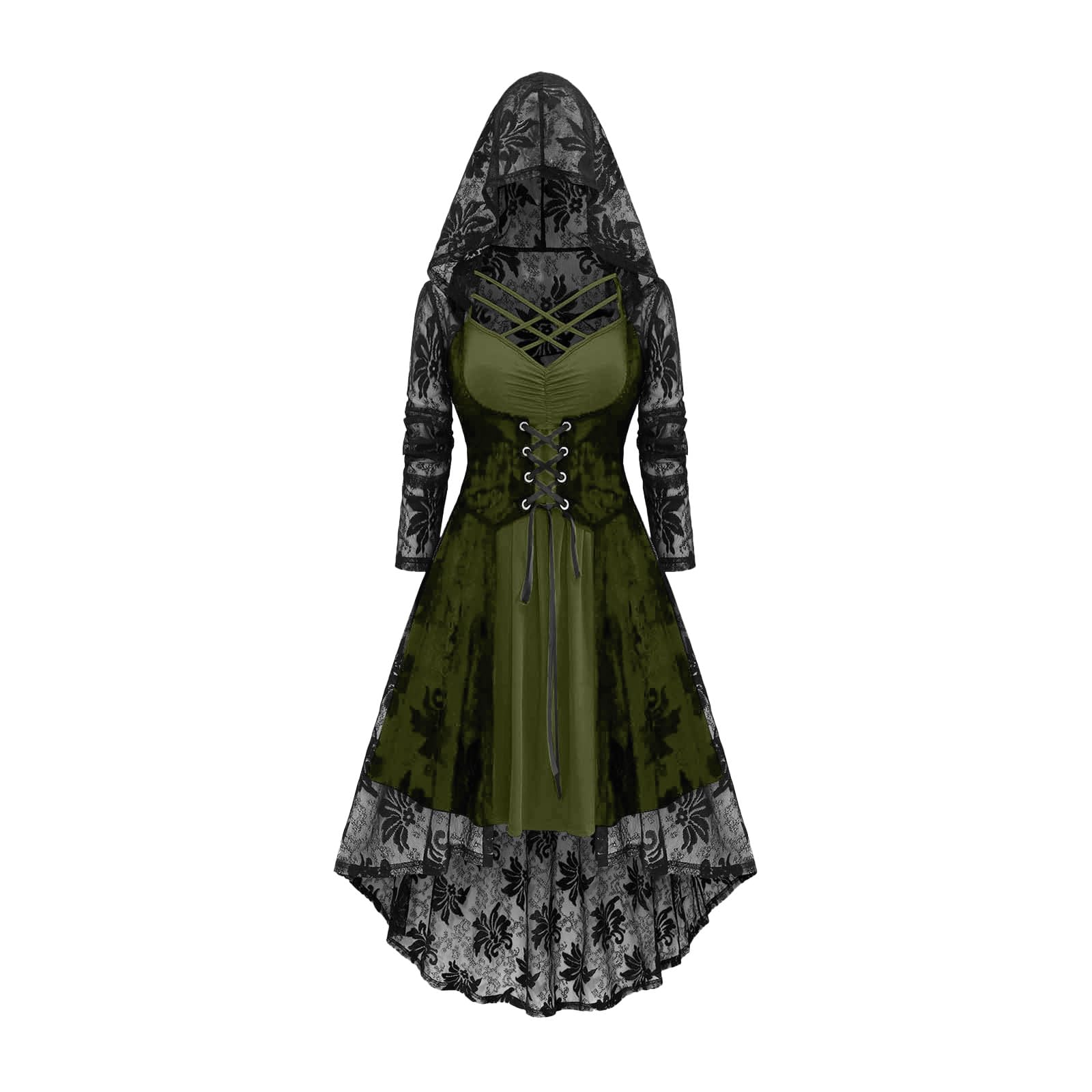 Meeyuioe Womens Halloween Gothic Dresses Plus Size A Line Y2K Hooded Dress Casual Off Shoulder Long Sleeve Party Evening Costumes Witchy Dress Army Green XXL