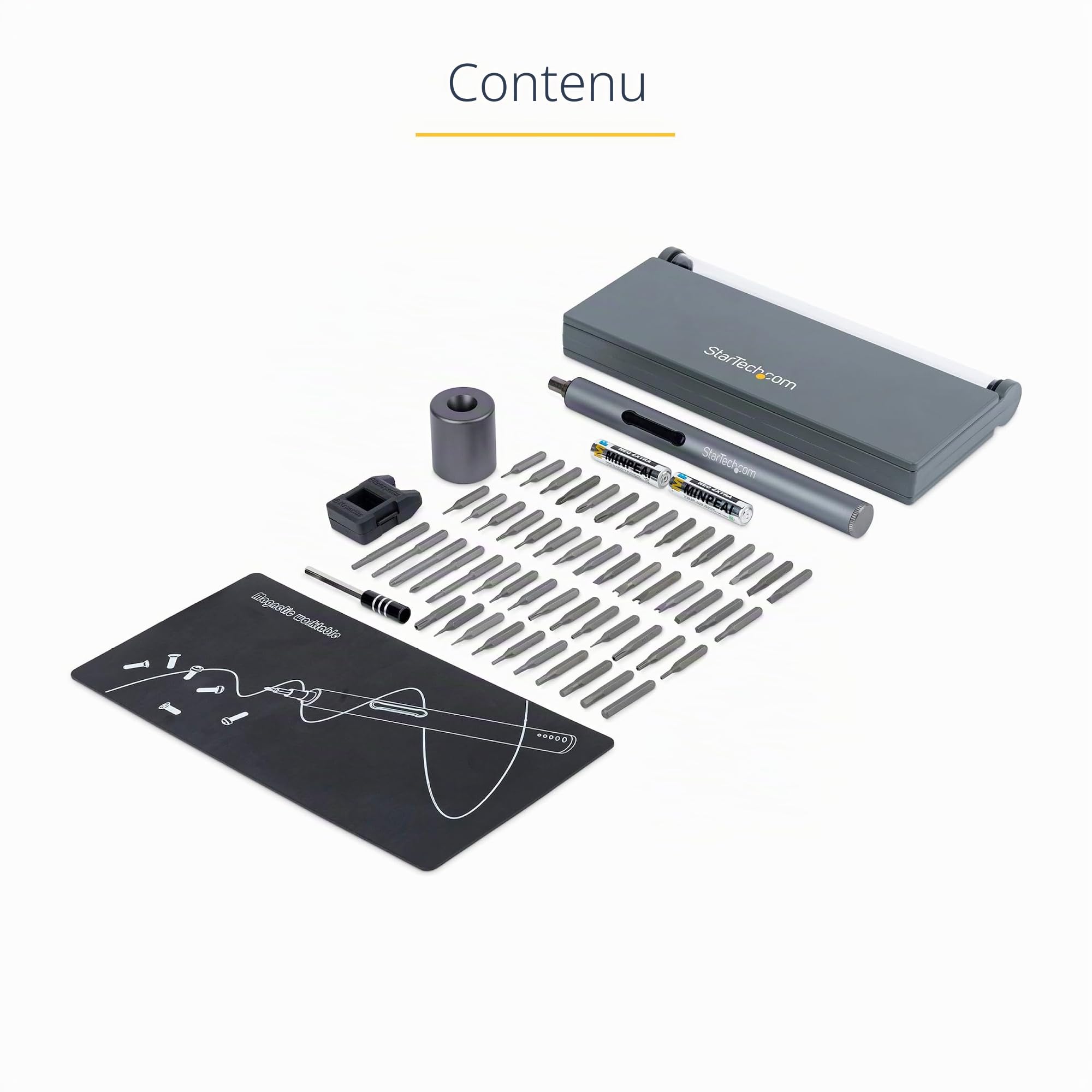 StarTech.com Set Tournevis de Précision Électrique - 55 Embouts - Portable - Alimenté Batterie - Réparation Portable, Ordinateur, Tablette & Smartphone - Tapis Magnétique (CTK55PCEDRIVE) | Tapis de travail magnétique, Sans fil portable à piles, Réparation