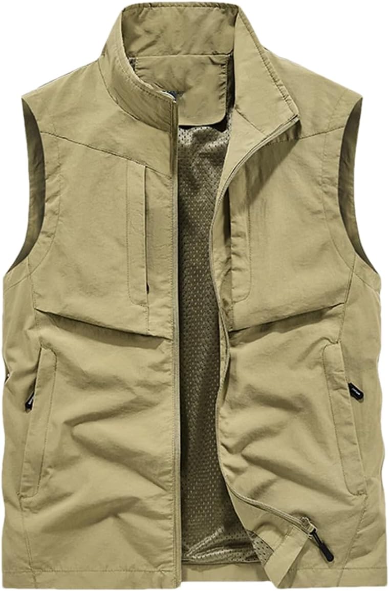 Pulcykp Men’S Outdoor Fishing Vest Casual Quick-Dry Travel Running Sport Mesh Waistcoat Jacket