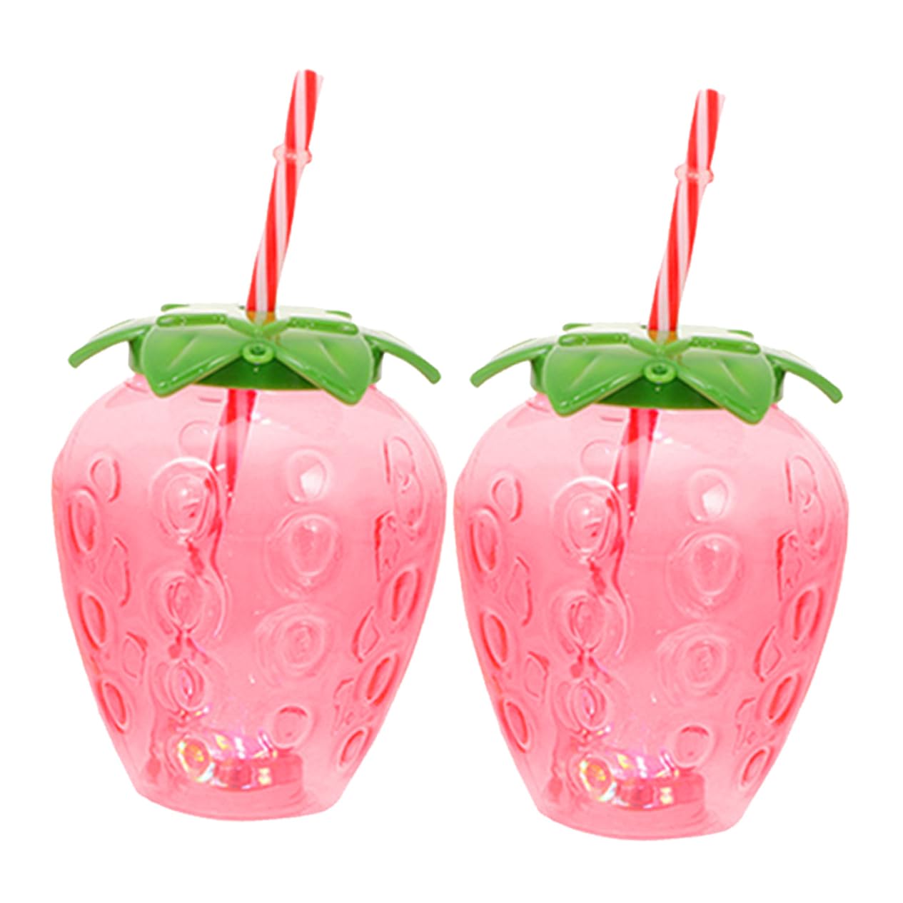 2 Sets Strawberry Water Bottle with Lid and Straw Lightweight Plastic Tumbler Cups for Cold Drinks Portable Cute
