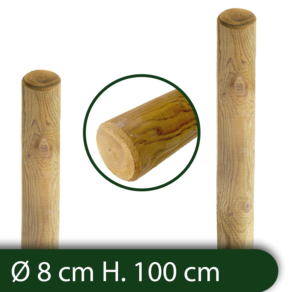 nextradeitalia CF da 10PZ Pali in Legno Ø CM 8 Altezza CM 100 H tondi Senza Punta trattati impregnati per Recinzione staccionata/steccato Palo Tondo
