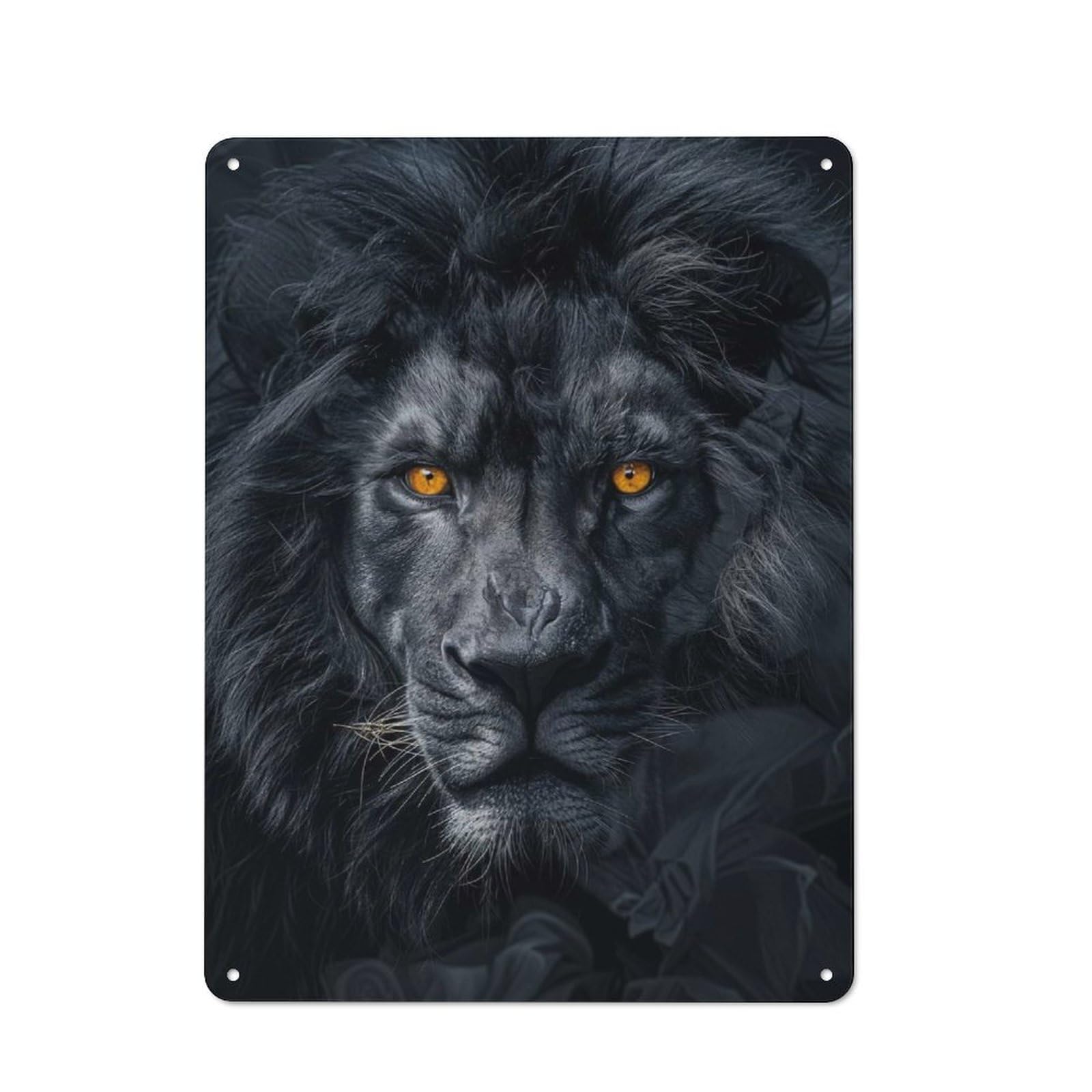 Junmoney Lion In Black Smoke Metal Sign 40X30cm With For Workshop Wall, Retro Decor, For Garage, Workshop And Man Cave Decoration