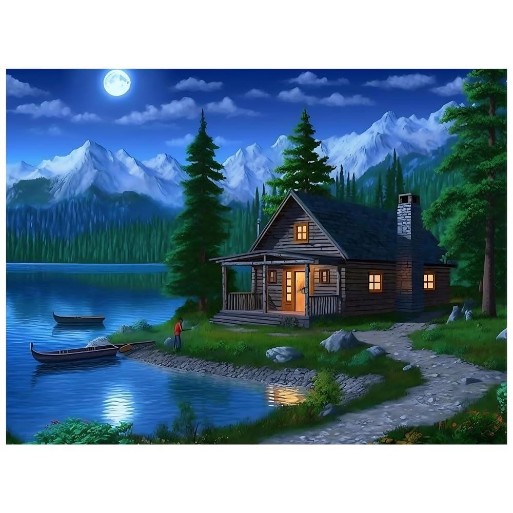 CRYSENDO DIY Diamond Crystal Painting Kit | Embroidery 5D Lake House Diamond Painting | Mosaic Cross Stitch Full Drill Diamond Painting | Ideal for Gifts, Home Wall Decor (40X30cm)-image-29