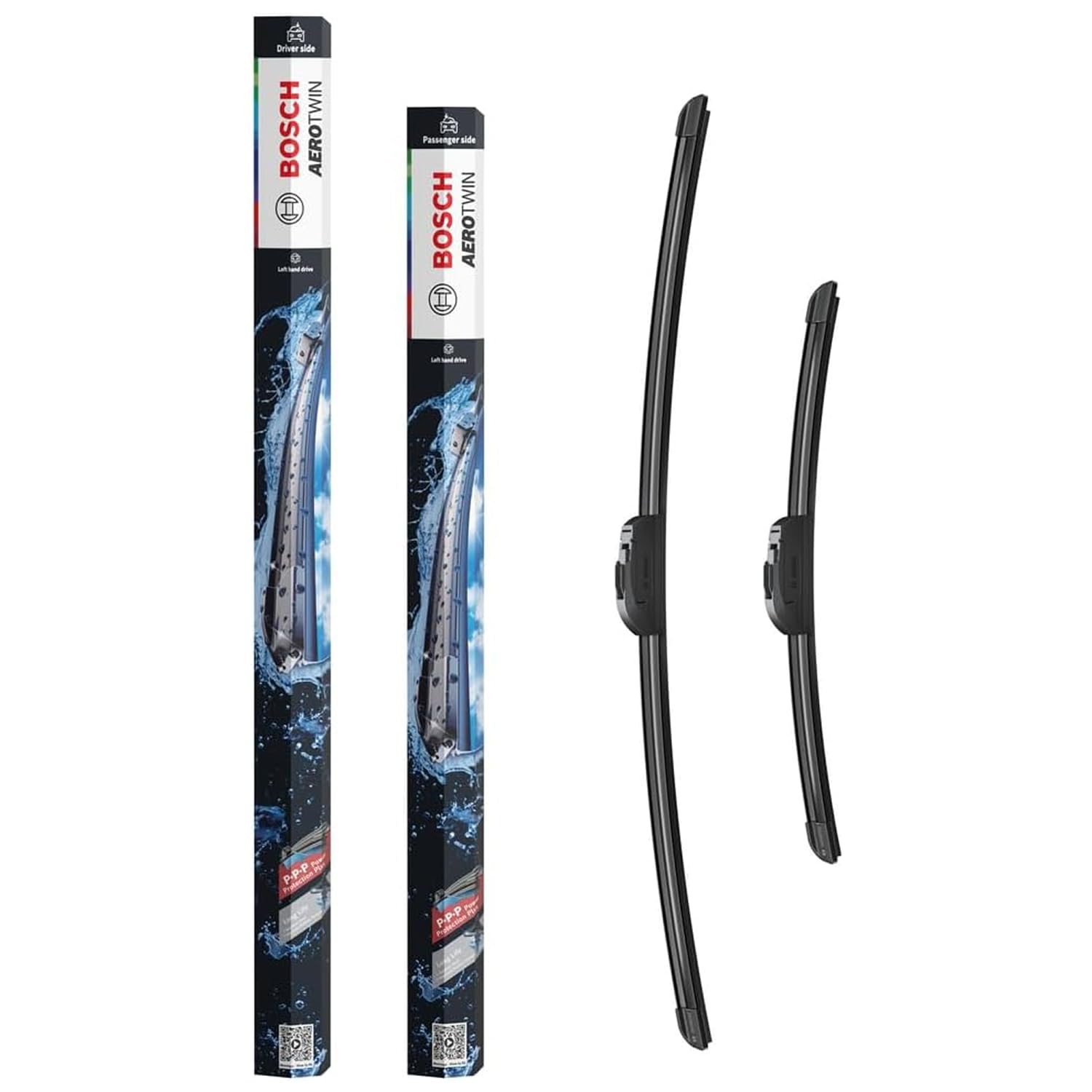 Bosch Aerotwin Aerotwin eAR 653 S - Jeu de 2 Balais d'essuie-glaces de Remplacement Avant - Livrés avec Adaptateur Pré-assemblé - 650 mm / 400 mm - Boîte réduite pour moins de déchets