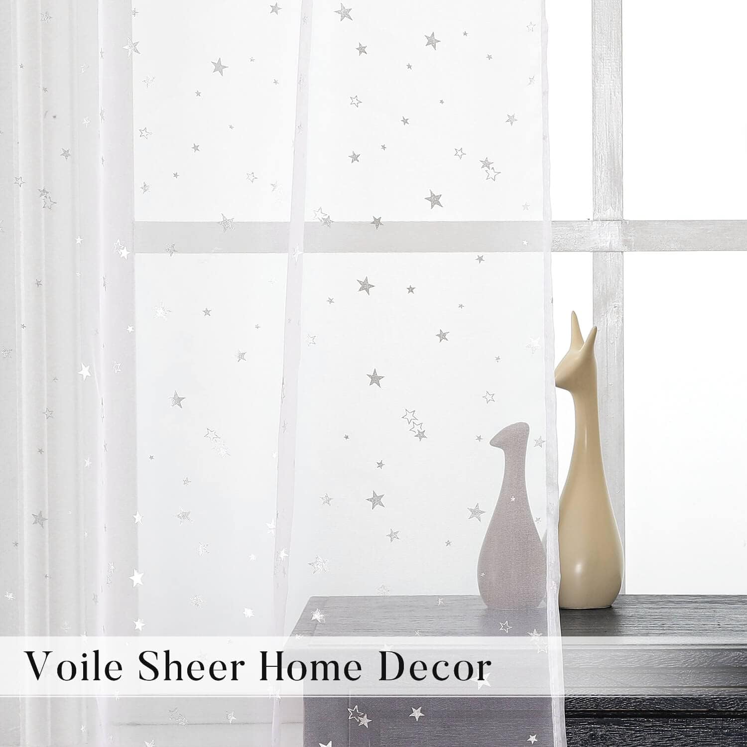 WUBODTI White Sheer Star Curtains 84 Inches Long 2 Panel Sets, Kids Room Semi Sheer Voile Tulle Curtains Rod Pocket Glitter Starry Gauze Space Window Drapes for Living Room Girls Bedroom Nursery