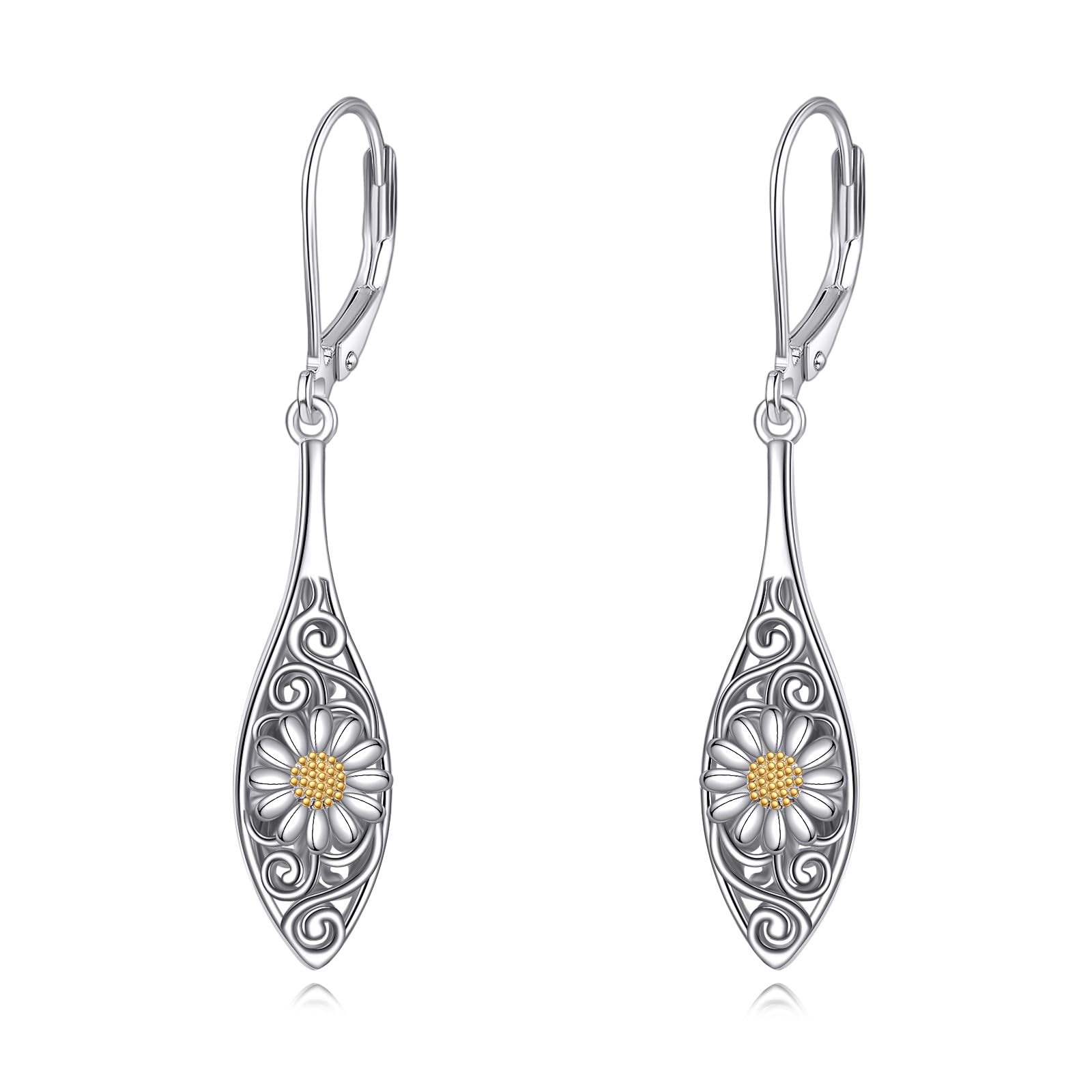 POPLYKE Daisy Earrings for Women 925 Sterling Silver Vintage Filigree Leverback Earrings Daisy Flower Jewelry