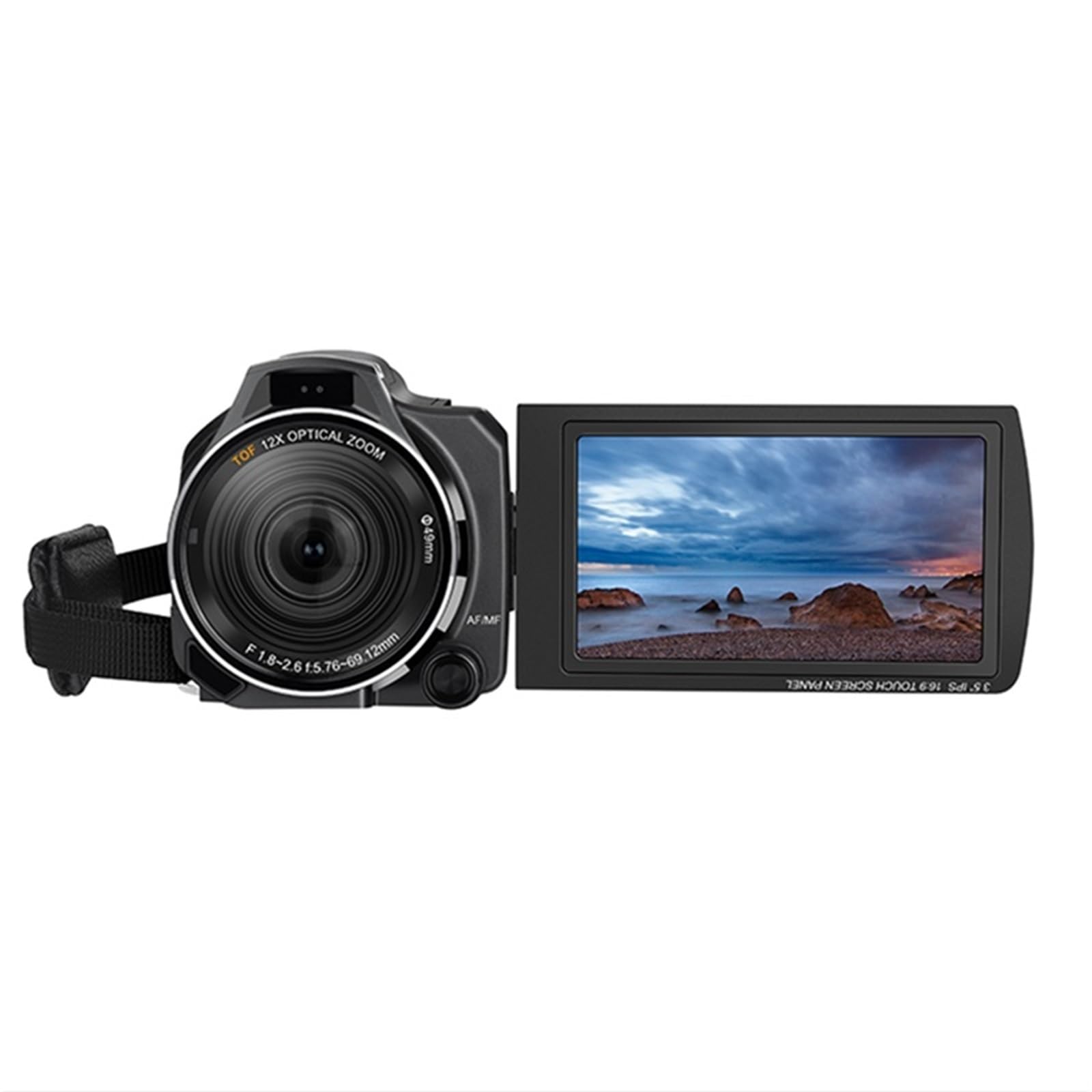 Caméra Vidéo, Caméscope diffusant en Direct 4k for Le Tournage de vidéos, Zoom Optique 12x, Grand écran Tactile