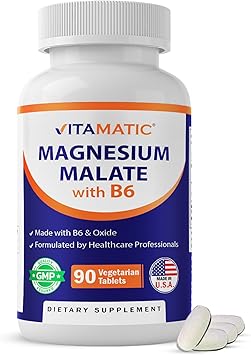 Vitamatic Magnesium Malate 2000mg per Serving - 90 Vegetarian Tablets - Added B6 for Maximum Absorption - Supports Muscle, Joint, and Heart Health* 1 Bottle, Unflavored