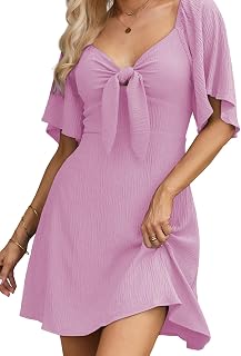 Dokotoo Women Dresses 2025 Summer Autumn Deep V Neck Elegant Mini Dress with Bow Tie S-XL Price In India