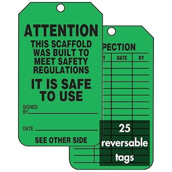AccuformNMC Scaffold Status Tags, 25 Pack Green Attention Scaffold Safety Tags Safe to Use, 5.75 x 3.25, Durable Water-Resistant 10-mil Thick PF-Cardstock with Punched Hole, Made in USA, TRS328CTP