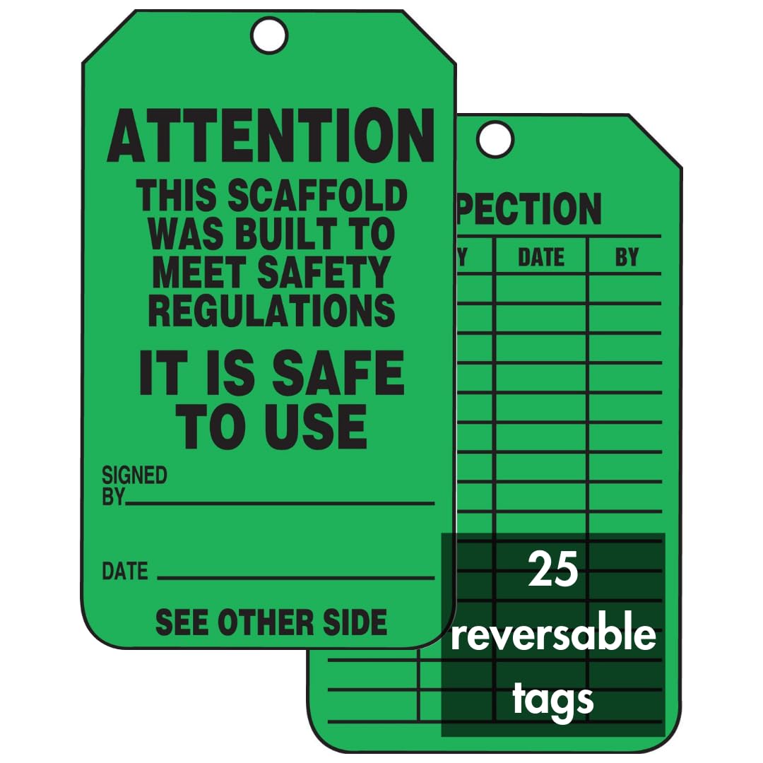 Accuform Signs TRS328CTP Scaffold Status Tag, Legend "ATTENTION THIS SCAFFOLD WAS BUILT TO MEET SAFETY REGULATIONS - IT IS SAFE TO USE", 5.75" Length x 3.25" Width x 0.010" Thickness, PF-Cardstock, Black on Green (Pack of 25)