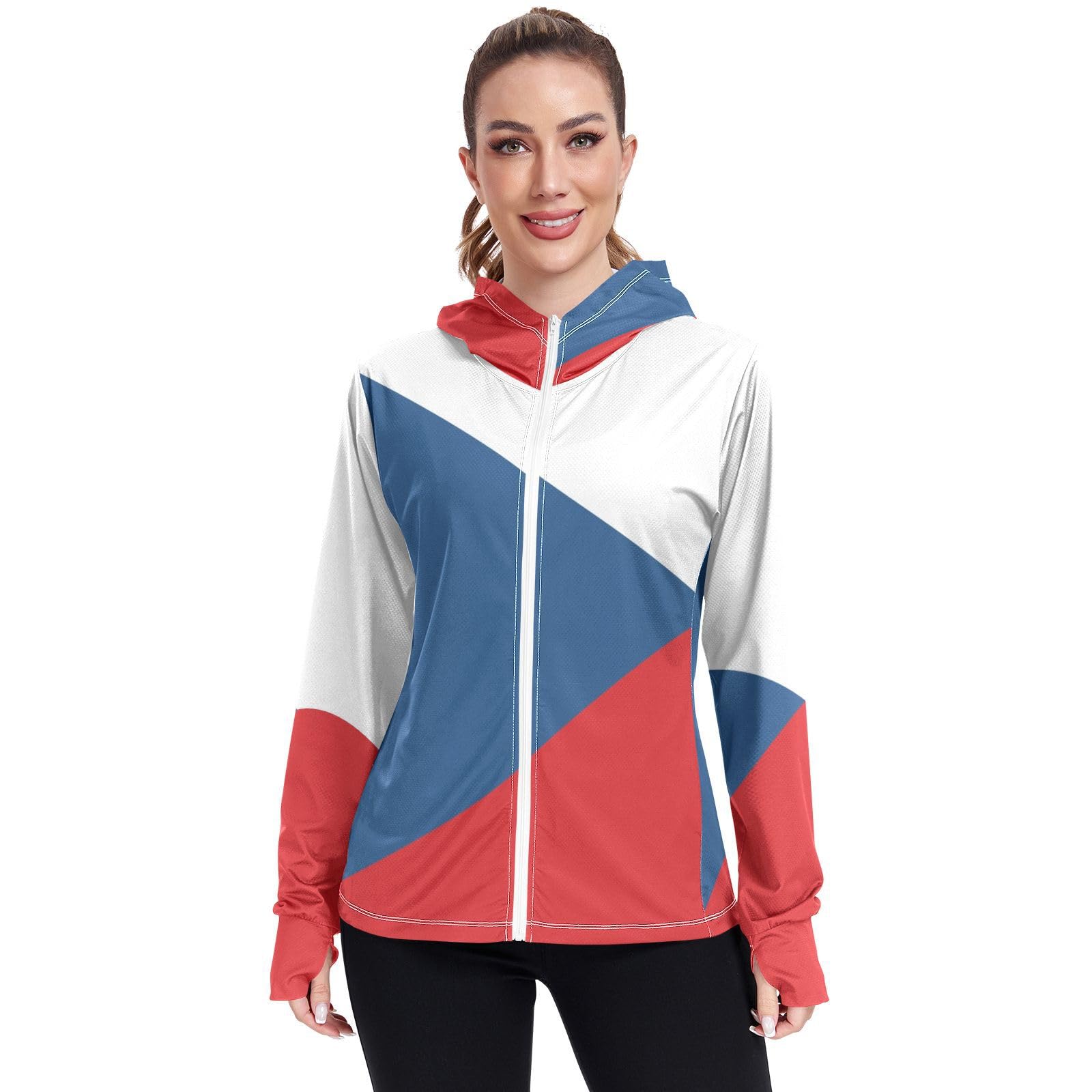 Vnurnrn Czech Republic Flag Womens UPF 50+ Sun Protection Hoodie Jacket Lightweight Long Sleeve Sun Shirt with Pocket
