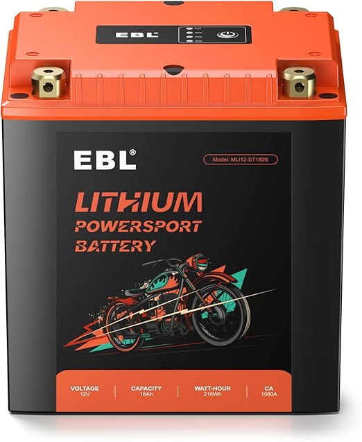 EBL YTX30L-BS Lithium Motorcycle Battery 12V 18Ah 1080A LiFePO4 with BMS, Powersports Battery for ATV, UTV, Motorcycle, Riding Lawn Mower, 4 Wheels, Snowmobile, Small UPS