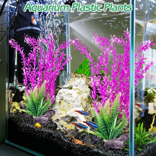 Image of Hamiledyi Aquarium Plastic Plants Aquarium Decor Artificial Fish Tank Plants Lifelike Tall Fish Tank Decorations Aquarium Plant Suitable for Saltwater and Freshwater 15.7in 2pcs