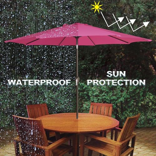 Image of Blissun 9' Outdoor Patio Umbrella, Outdoor Table Umbrella, Yard Umbrella, Market Umbrella with 8 Sturdy Ribs, Push Button Tilt and Crank