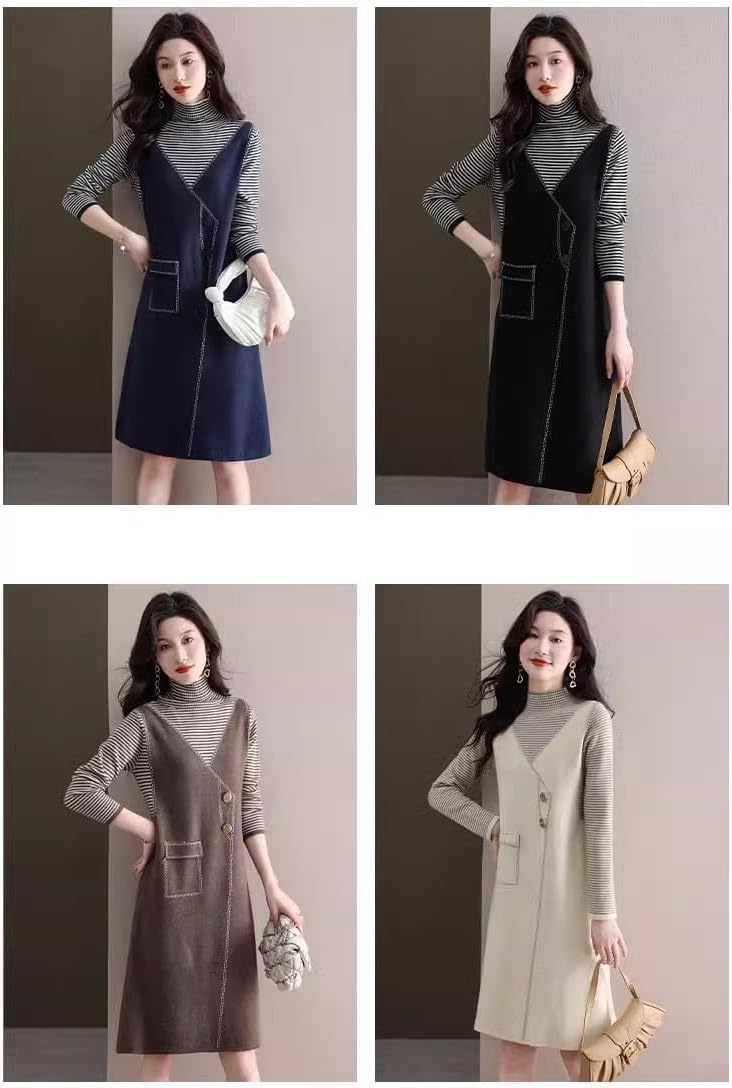 LIXINGHEITANG Dress Women's Autumn and Winter mid-Length Sweater Two- Skirt Loose Wool