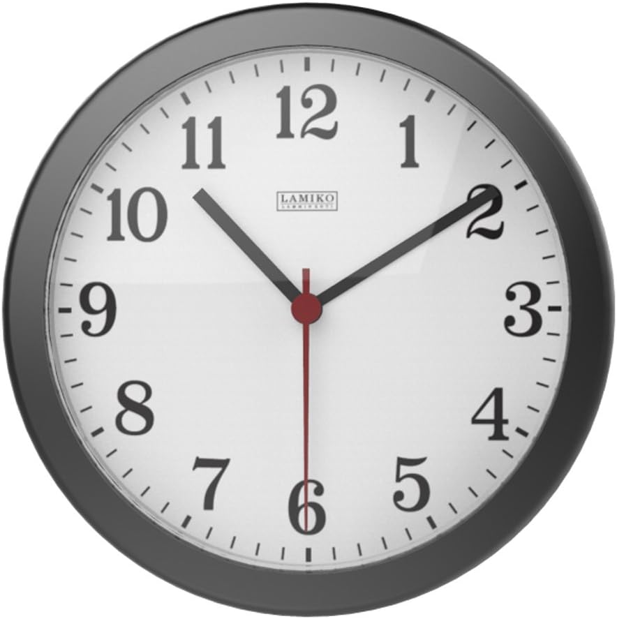 LAMIKO 10" Round Wall Clock Silent Quartz Decorative Non-ticking Digital Clock For Home/Office/School,Black