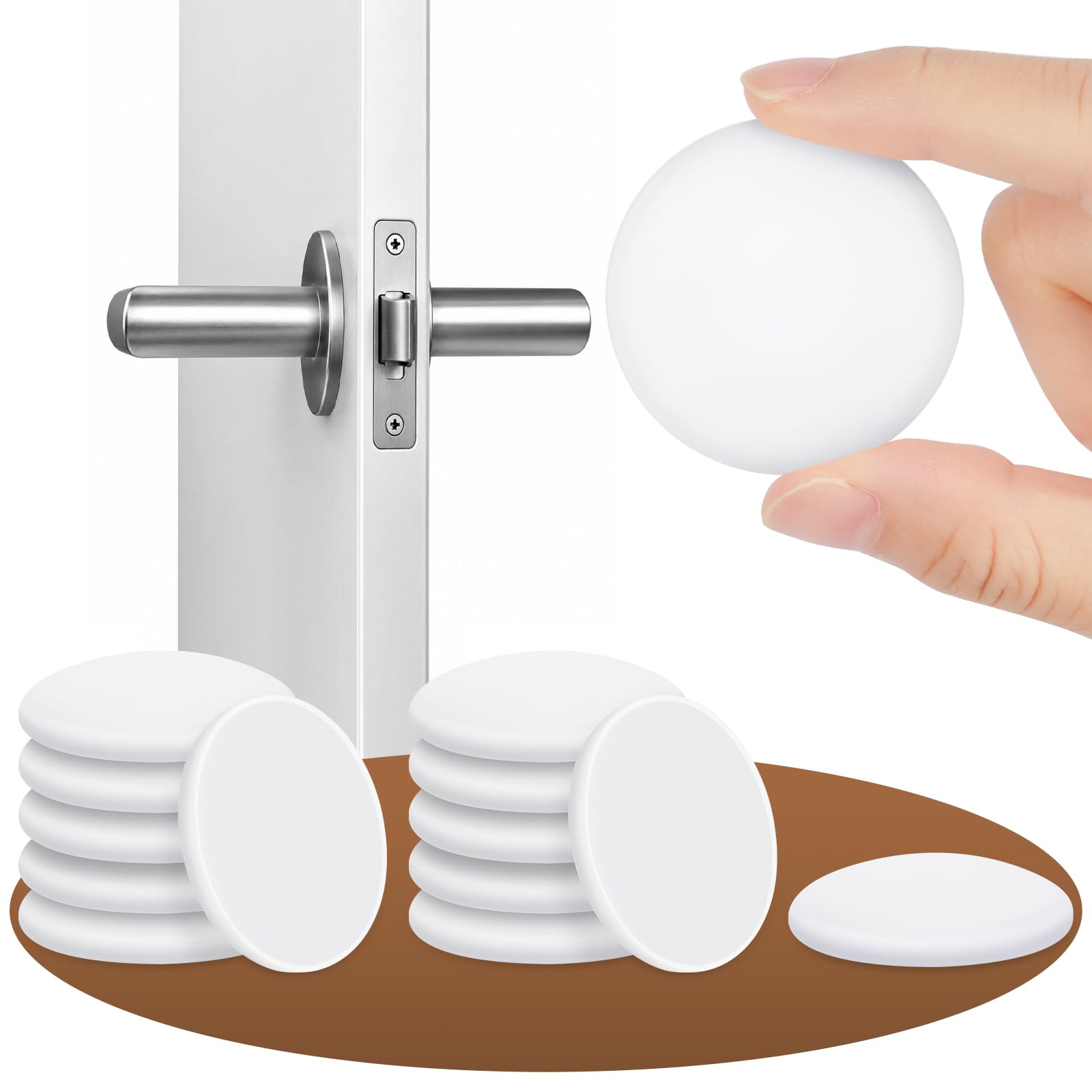 OSDUE Door Stopper, 12PCS Wall Protectors Door Handle Stopper, Round Self Adhesive Doorstops Bumper Pads, Sticky Soft Close Dampers for Wall Fridge Cupboard (1.57inch, White)