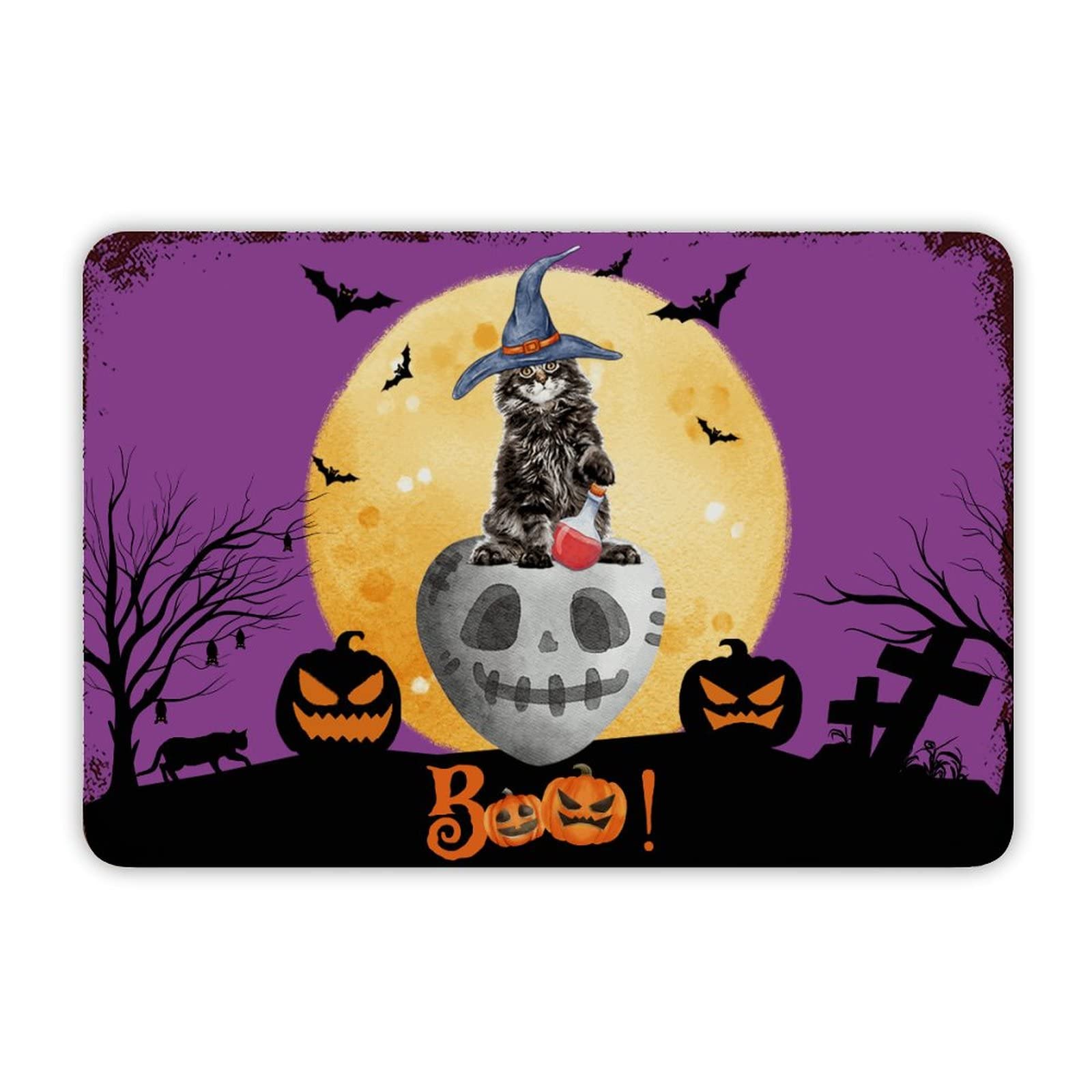 ENEDNATE Boo Halloween Cat Witch Hat Pumpkin Aluminum Tin Metal Sign for Indoor Outdoor Business Retail Store Patio Yard Home Decoration Easy to Mount Wall Art Print Poster 8x12 Inch