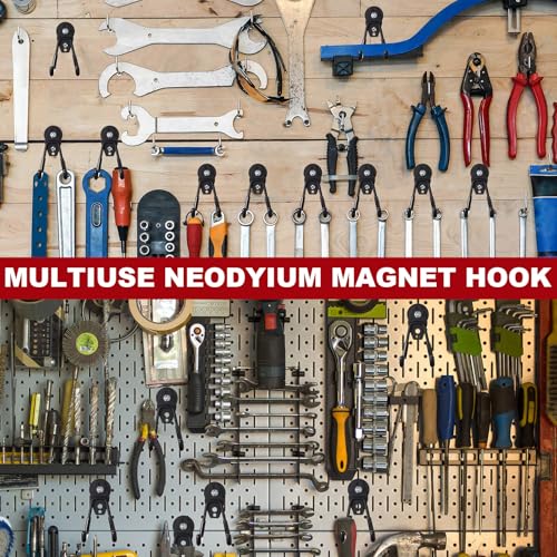 Image of Landhoow 18 Pcs Large Magnetic Hooks Heavy Duty Garage Magnet Hooks Strong Storage Utility Magnetic Hangers with Anti Slip Rubber Coating for Indoor and Outdoor Hanging (Black)