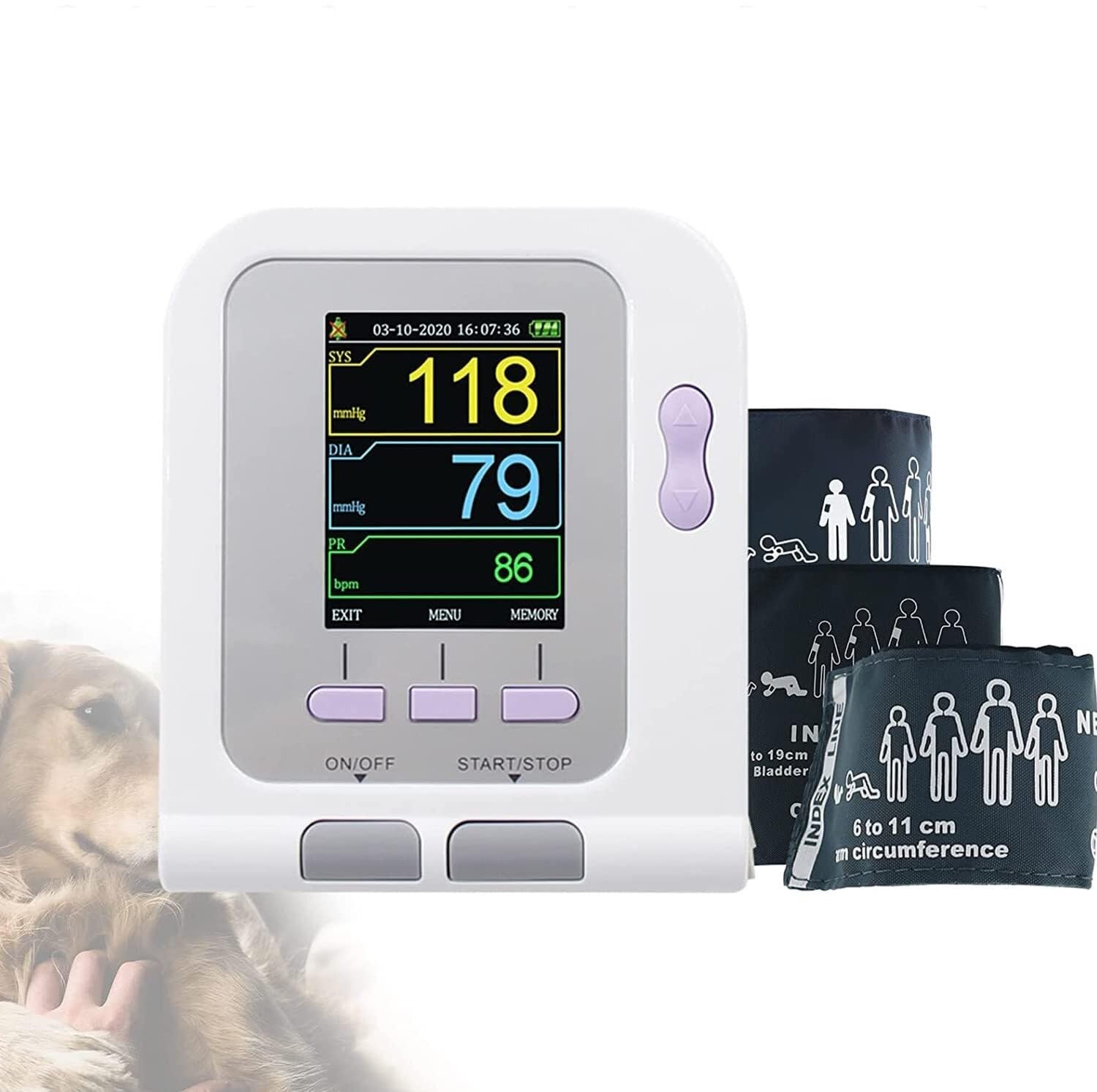 Monitor de presión arterial veterinario digital Manguito Esfigmomanómetro electrónico veterinario Monitor de presión arterial automático Tonómetro for perros/gatos/mascotas Cuidado de animales 3 modos
