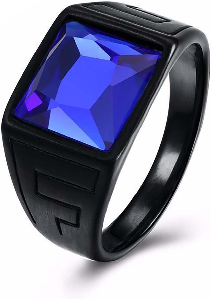 RUVEERoyal Blue American Diamond Solid Titanium Black Crystal Ring for Men