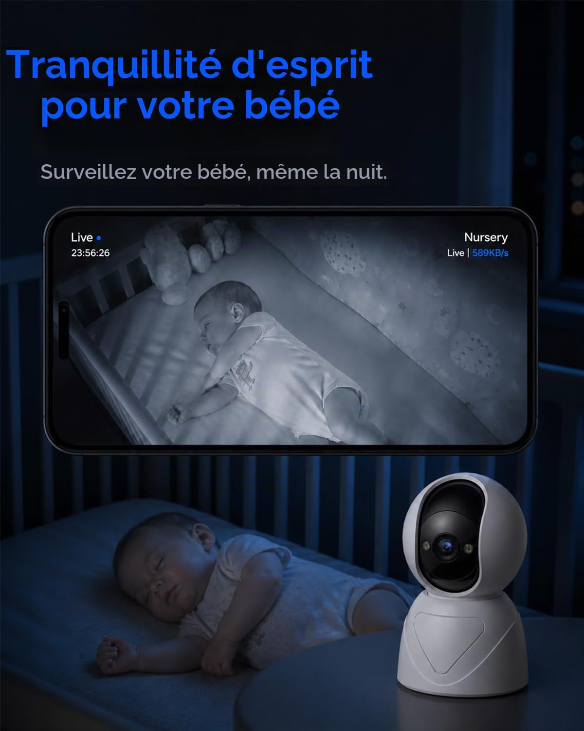 Caméra de sécurité d'intérieur inclinable 5G/2,4 G, 1080p pour moniteur de bébé/personne âgée, caméras de vidéosurveillance WiFi, sirène d'alarme, vision nocturne, conversation bidirectionnelle, SD