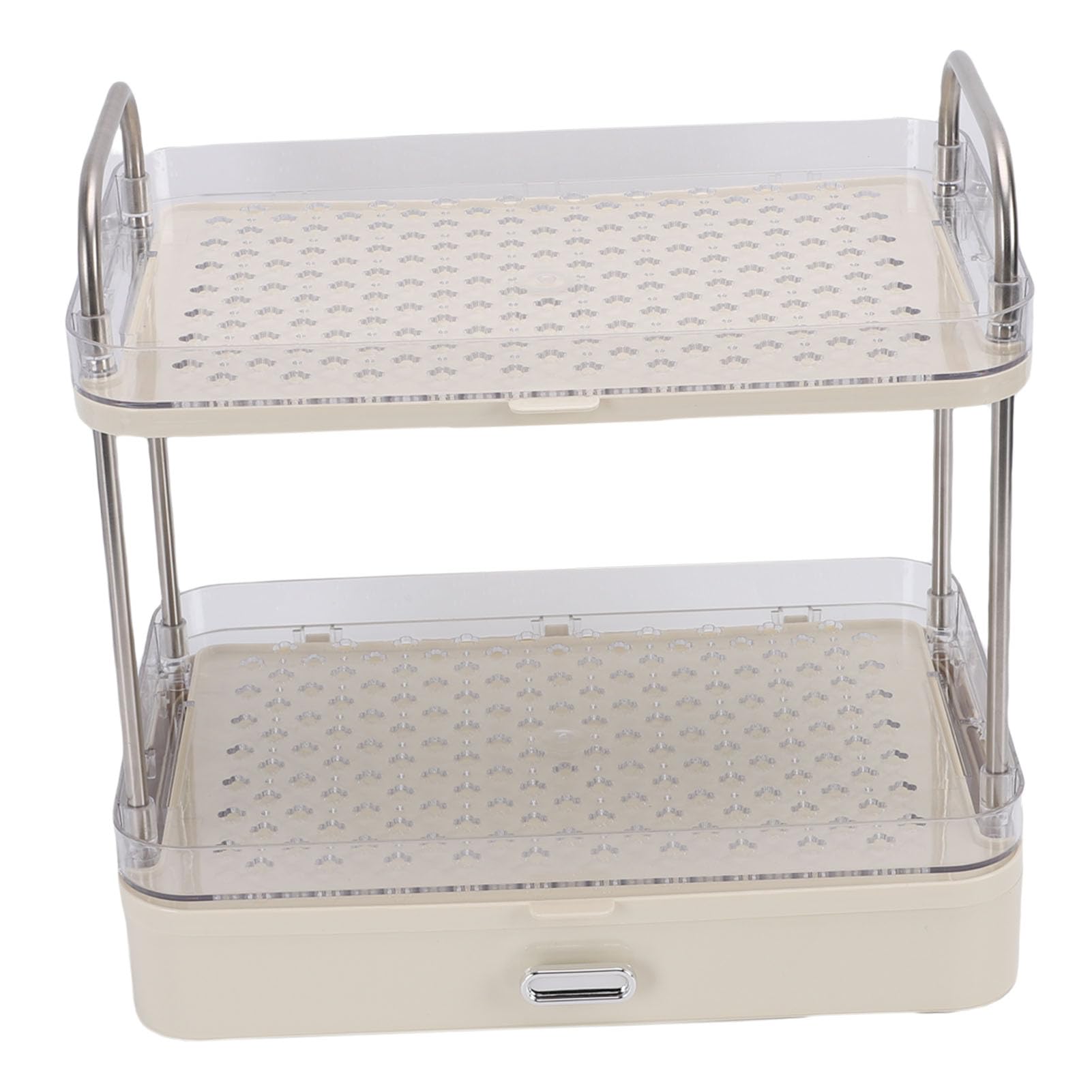 Asixxsix Kaffeetassenhalter, PET-Edelstahl-Kaffeestation-Organizer mit 2 Ebenen und abnehmbarer Abtropfschale, Tassenhalter, Ausstellungsregal für Kaffeezubehör, Gewürzdosen (Cremeweiß)