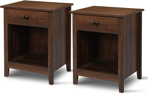 Miniatura 9 de LTMEUTY Juego de 2 mesitas de noche blancas con cajones para mesita de noche de dormitorio, mesita de noche alta con un cajón y armario abierto