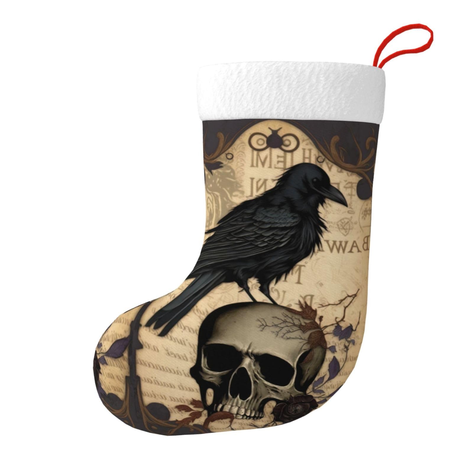 Fycfslmy Girls Edgar Allan Poe The Raven Skull1 Edgar Allan Poe The Raven Skull Large Christmas Stockings, Xmas Tree Fireplace Hanging Decorations For Home Holiday Decor