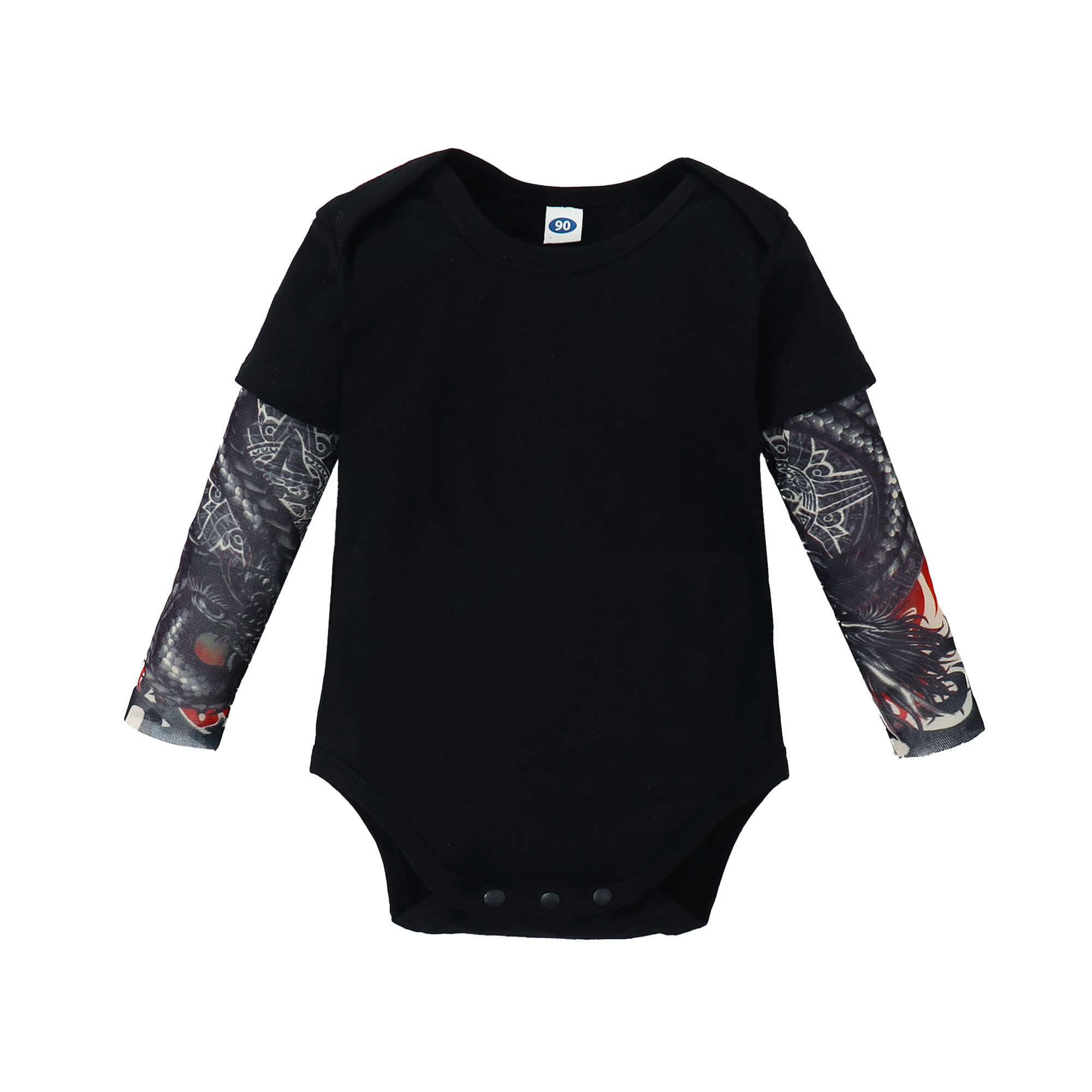 LYSMuch Toddler Baby Unisex Black Cotton Tattoo Sleeve Bodysuit Tops Infant Romper
