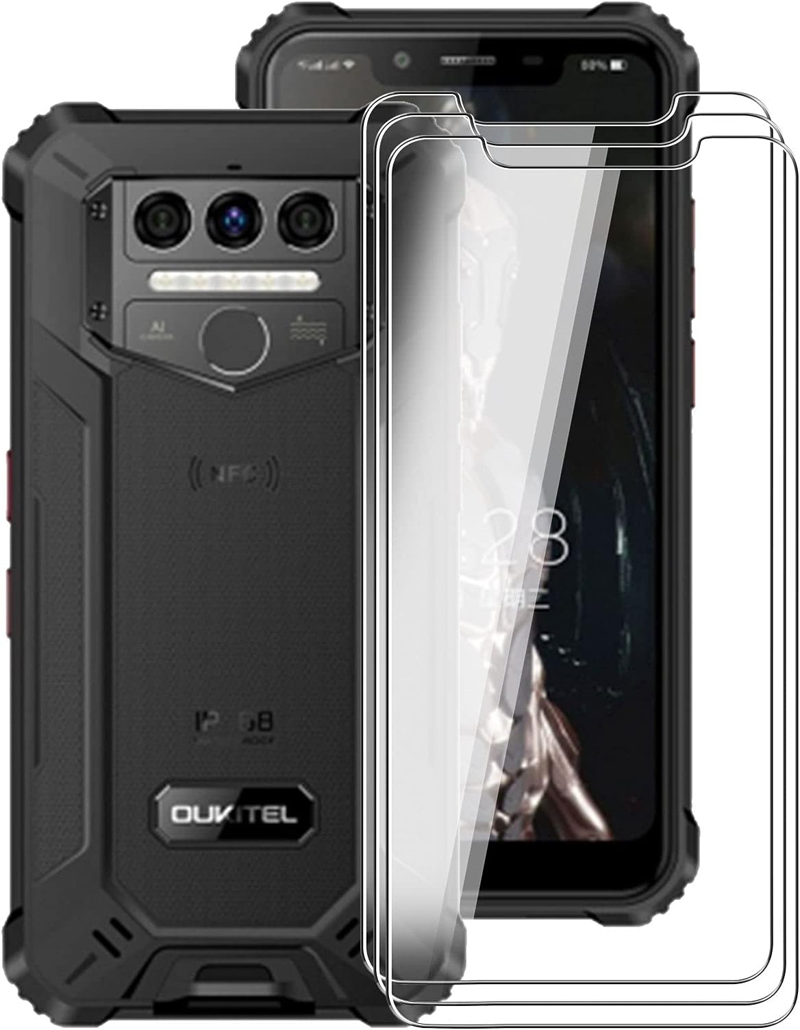 KJYFfor Oukitel WP9 Screen Protector Tempered Galss, [3 Pack] High Clear [9H Hardness] [Bubble Free] Screen Tempered Glass Protective Film for Oukitel WP9 6.86 Inch.