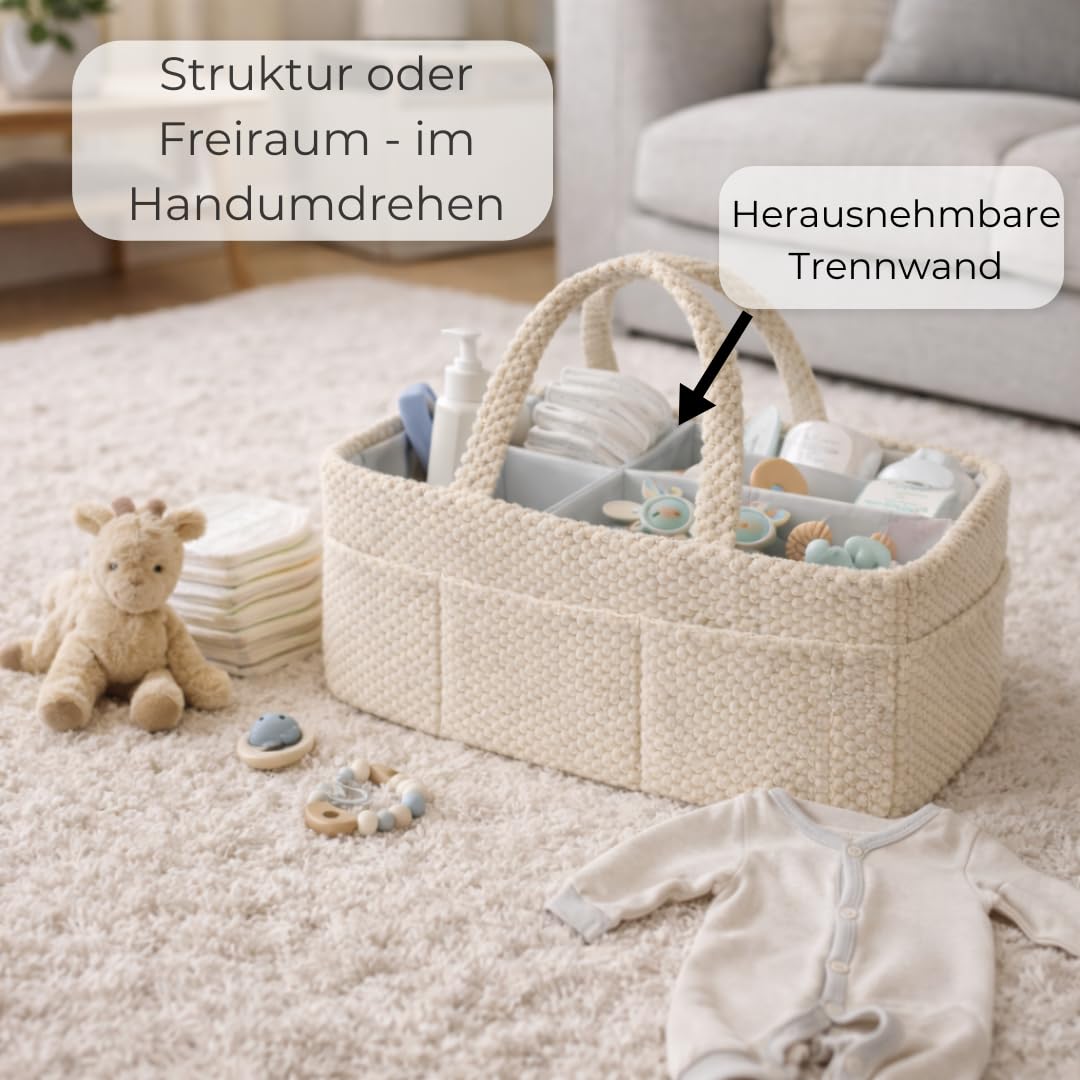 Generisch Wickelkorb Beige Flauschig - Wickelorganizer für Babys – Aufbewahrungskorb für Windeln, Feuchttücher und Babyartikel – Perfektes Baby Geschenk, Organizer für Wickeltisch und Wickeltasche