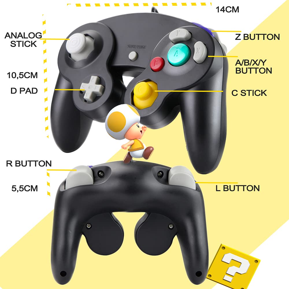 Manette Filaire pour GameCube, Contrôleur Classique NGC Compatible avec Wii U, Switch, PC, Super Smash Bros