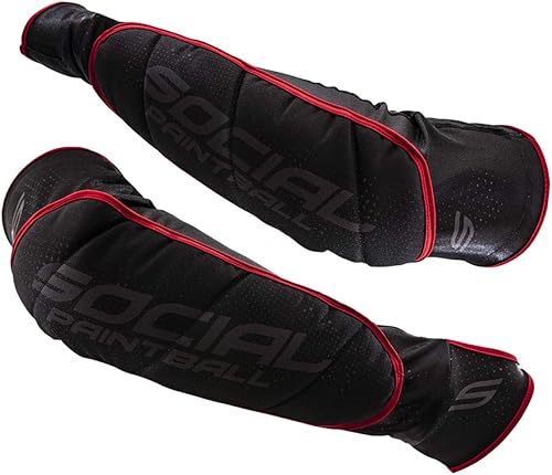 Social Paintball SMPL - Almohadillas de protección para brazo y codo color negro y rojo