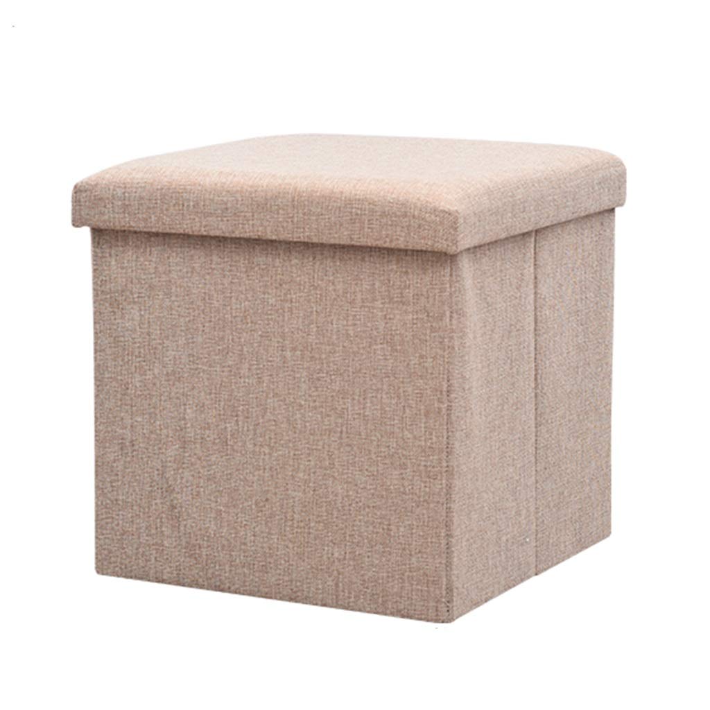 Repose-Pieds de Rangement pliable en tissu de lin gris avec couvercle amovible